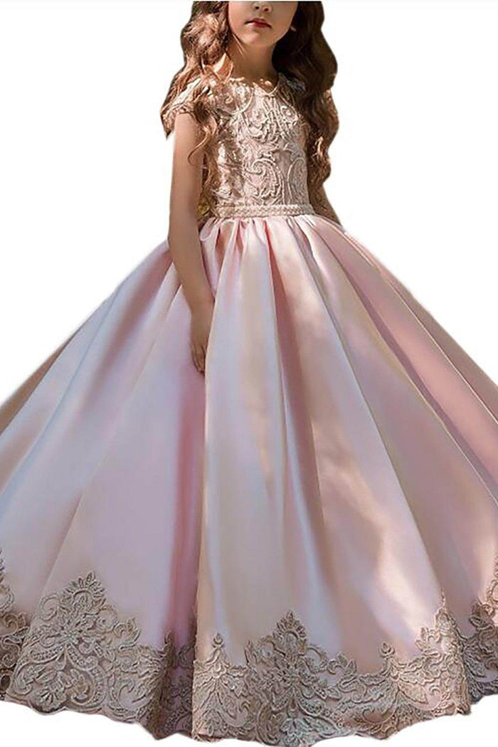 A-Line Floor Length Tulle Lace Flower Girl Dress CF0317 - COCOMELODY
