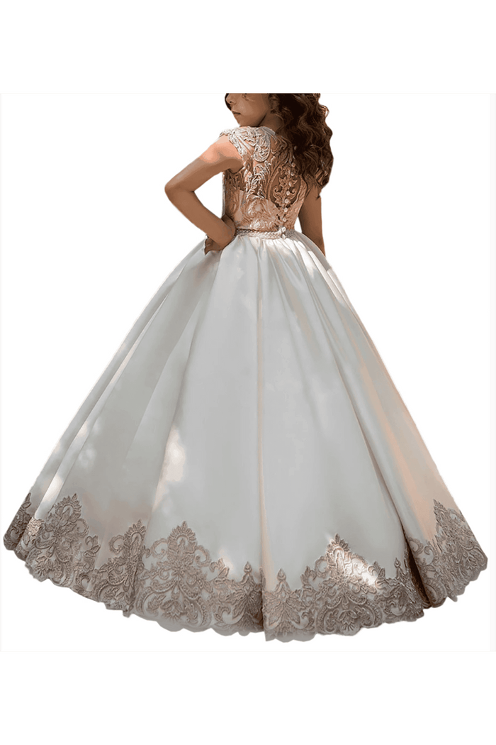 A-Line Floor Length Tulle Lace Flower Girl Dress CF0317 - COCOMELODY