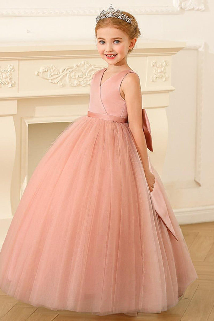A-Line Floor Length V-Neck Sleeveless Flower Girl Dresses 1031747143531
