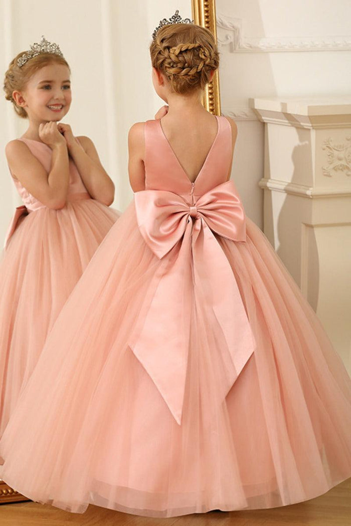 A-Line Floor Length V-Neck Sleeveless Flower Girl Dresses 1031747143531