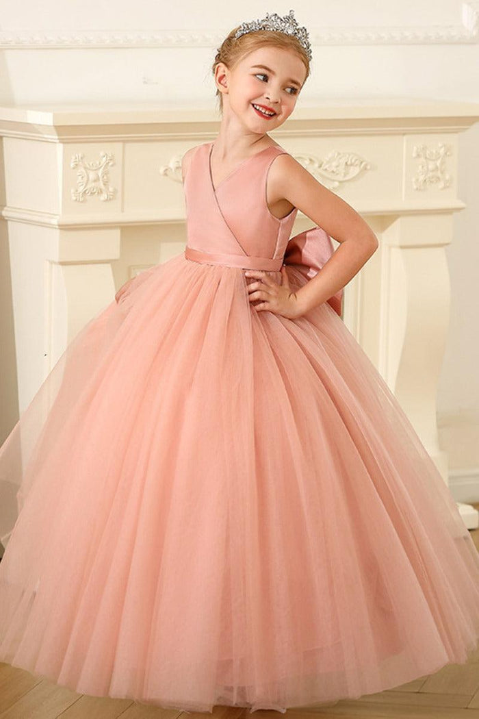 A-Line Floor Length V-Neck Sleeveless Flower Girl Dresses 1031747143531