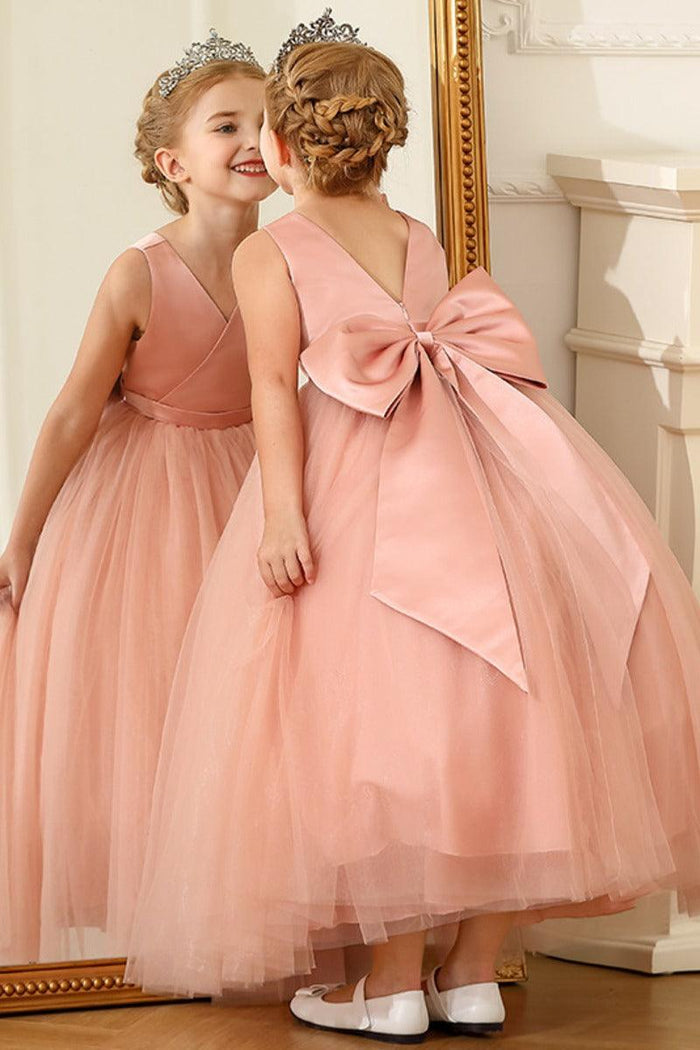 A-Line Floor Length V-Neck Sleeveless Flower Girl Dresses 1031747143531