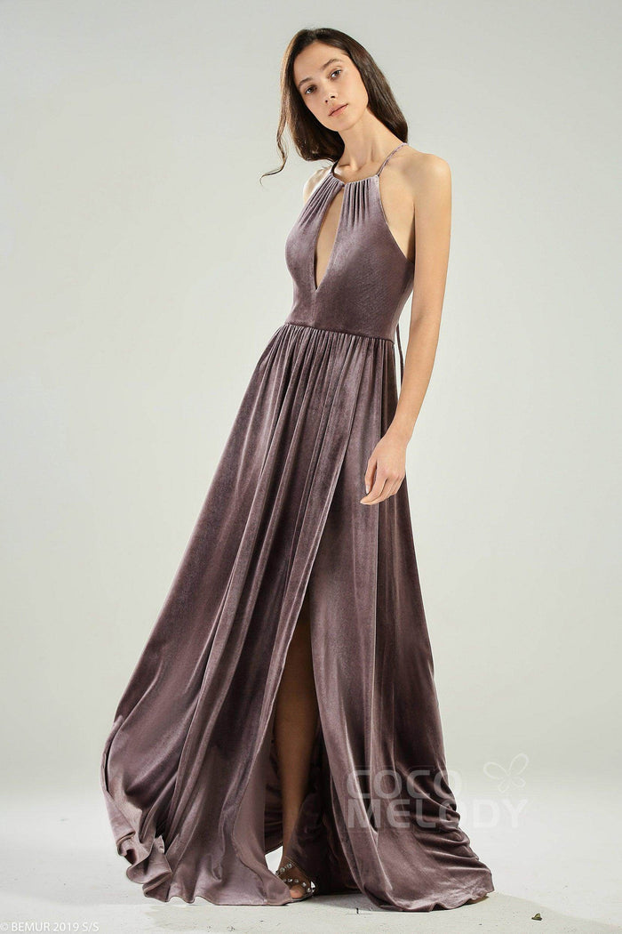 A-Line Floor Length Velvet Bridesmaid Dress CB0647 - COCOMELODY