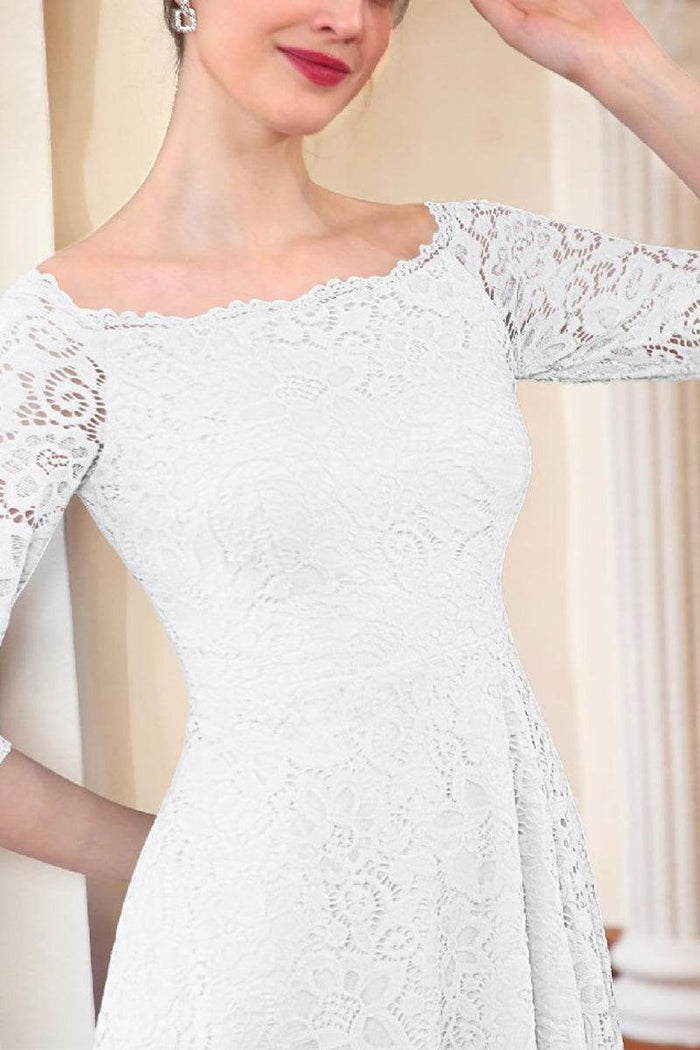 A-Line High-Low Lace Little White Dress 100024 - COCOMELODY