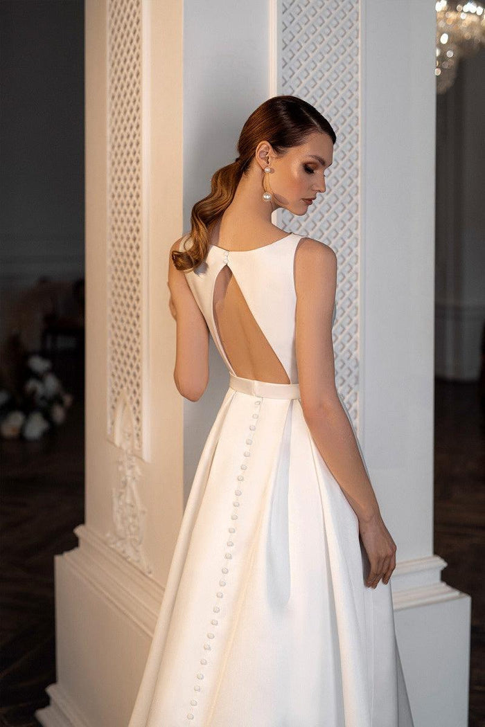 A-Line High-Low Satin Little White Dress 100047
