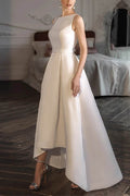 A-Line High-Low Satin Little White Dress 100047 - COCOMELODY