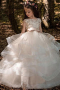 A-Line Illusion Floor Length Tulle Flower Girl Dresses 617286377317