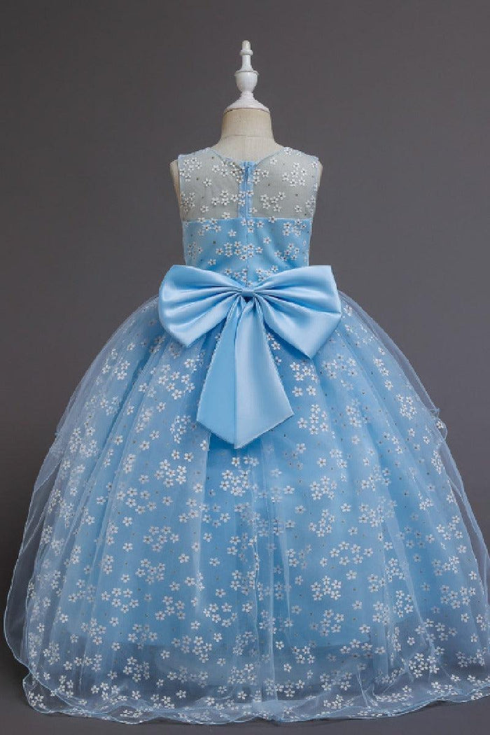 A-Line Illusion Neck Sleeveless Floor Length Tulle Flower Girl Dresses 1029774082419