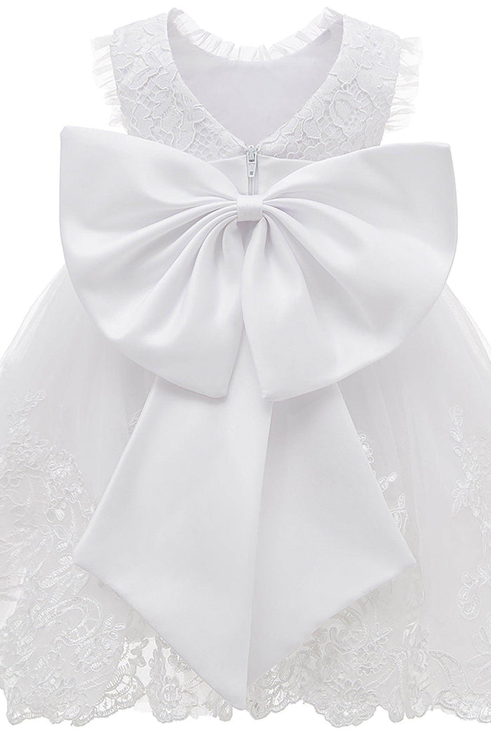 A-Line Knee Length Satin Lace Flower Girl Dress CF0340 - COCOMELODY