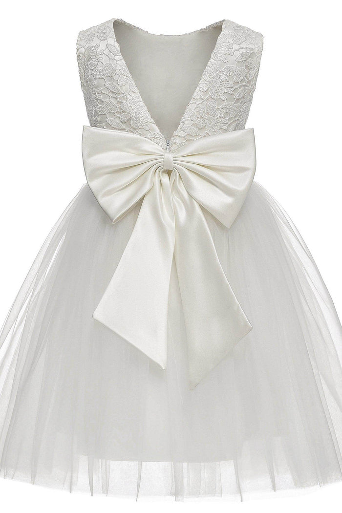 A-Line Knee Length Tulle Lace Flower Girl Dress CF0345 - COCOMELODY