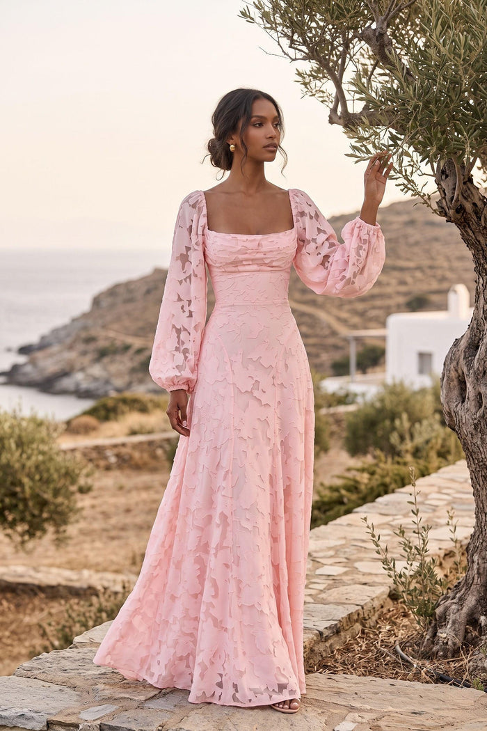 A-Line Maxi Chiffon Burnout Bridesmaid Dress CG0340BM