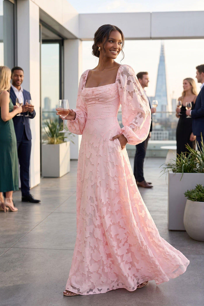 A-Line Maxi Chiffon Burnout Bridesmaid Dress CG0340BM
