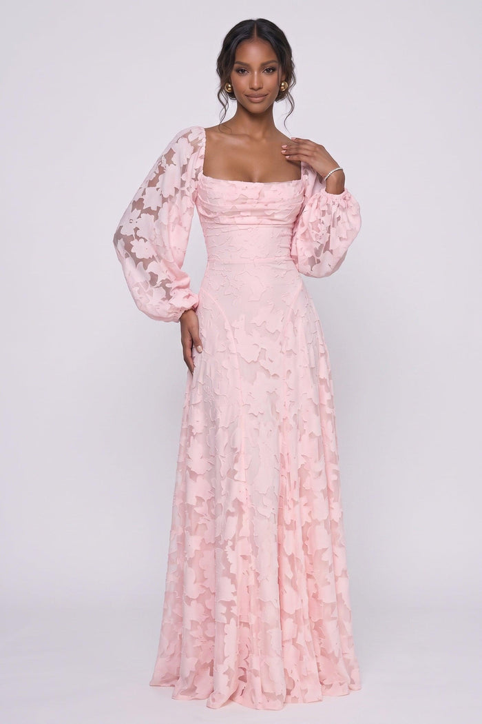 A-Line Maxi Chiffon Burnout Wedding Guest Dress CG0340