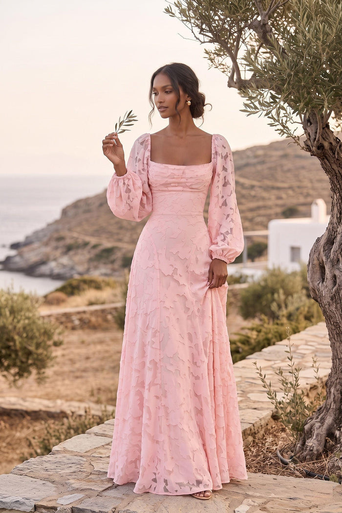 A-Line Maxi Chiffon Burnout Wedding Guest Dress CG0340