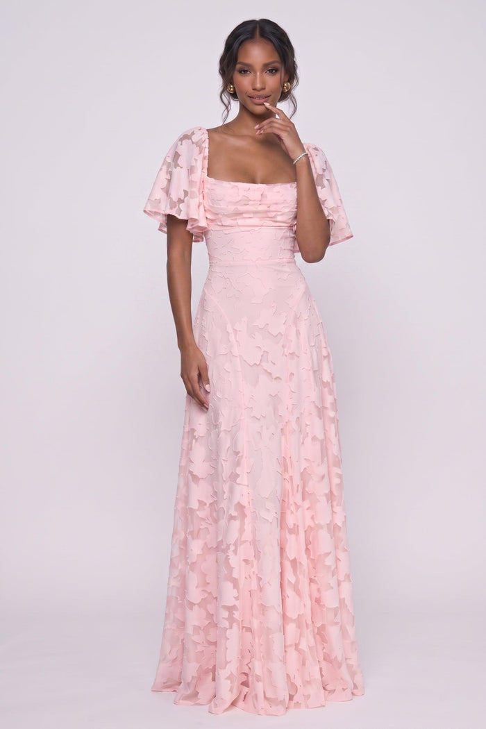 A-Line Maxi Chiffon Burnout Wedding Guest Dress CG0342
