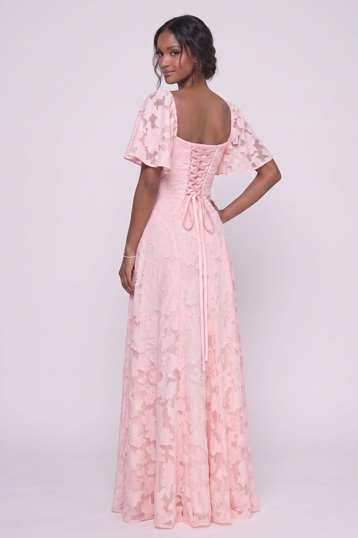 A-Line Maxi Chiffon Burnout Wedding Guest Dress CG0342