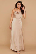A-Line Maxi Elastic Silk like Satin Bridesmaid Dress 838006505231 - COCOMELODY