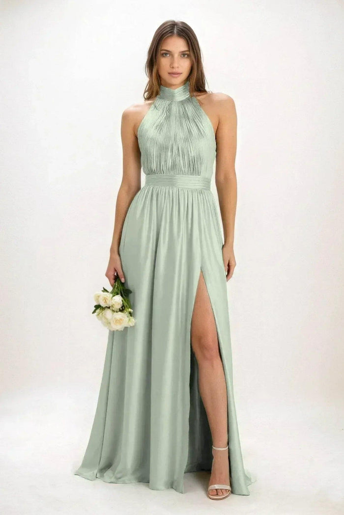 A-Line Maxi Luxe Satin Dress CB0852CS - COCOMELODY
