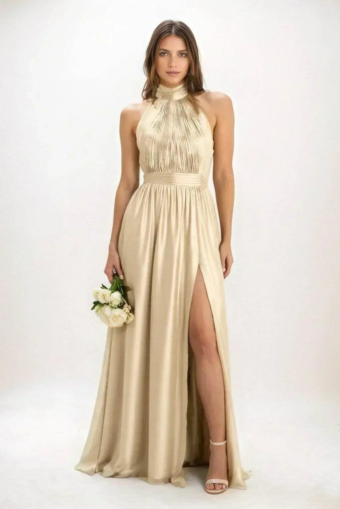 A-Line Maxi Luxe Satin Dress CB0852CS - COCOMELODY