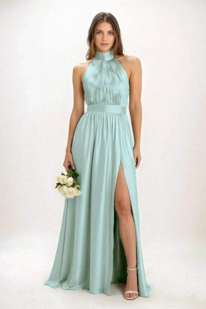 A-Line Maxi Luxe Satin Dress CB0852CS - COCOMELODY