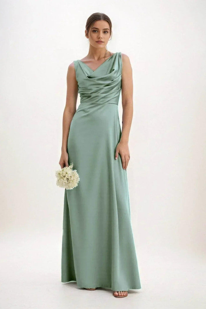 A-Line Maxi Luxe Satin Dress CB0853CS - COCOMELODY