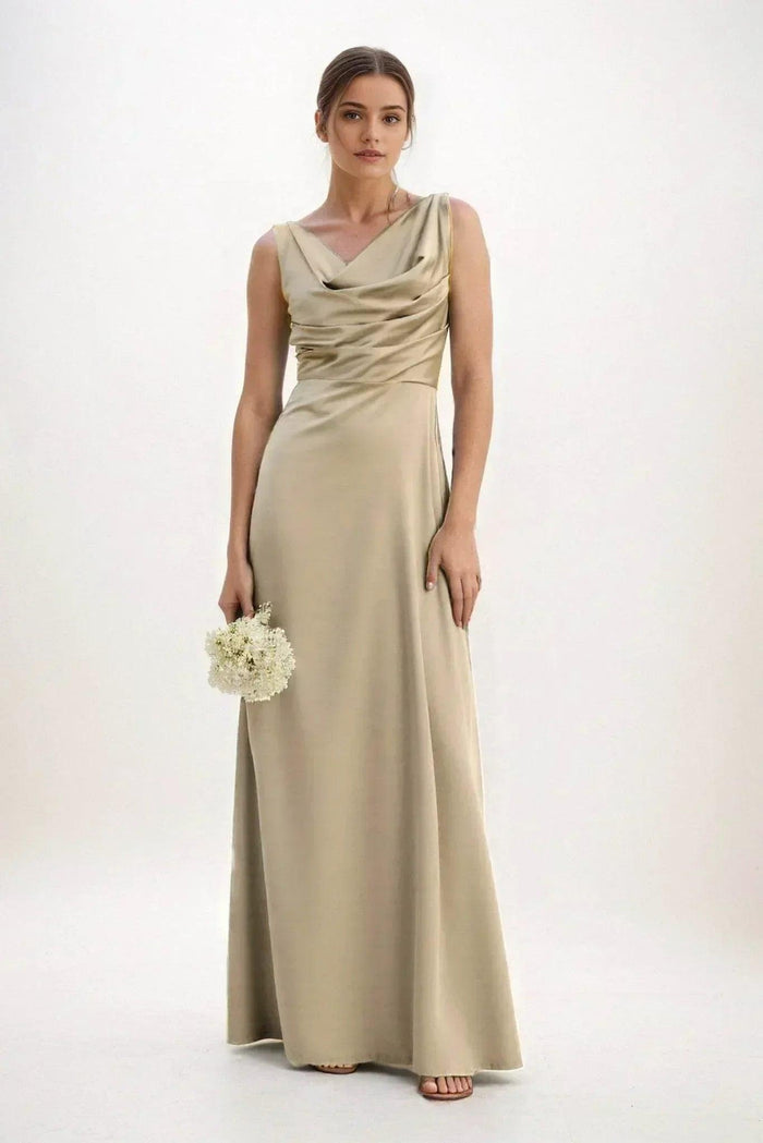 A-Line Maxi Luxe Satin Dress CB0853CS - COCOMELODY