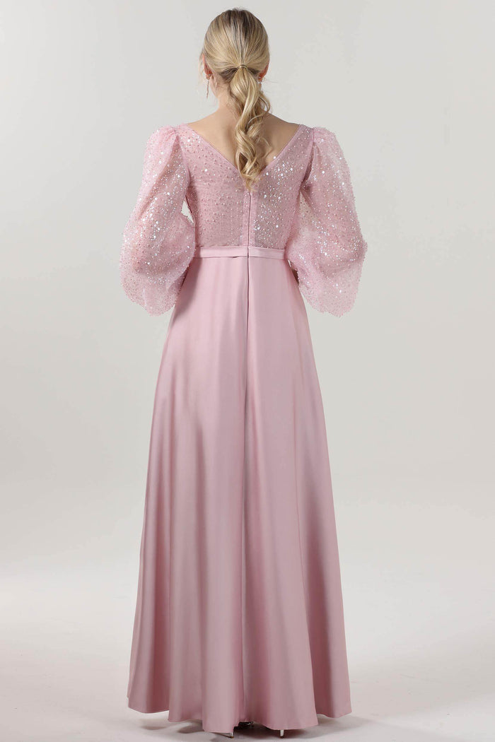 A-Line Maxi Luxe Satin Glitter Formal Dress CS0605 - COCOMELODY