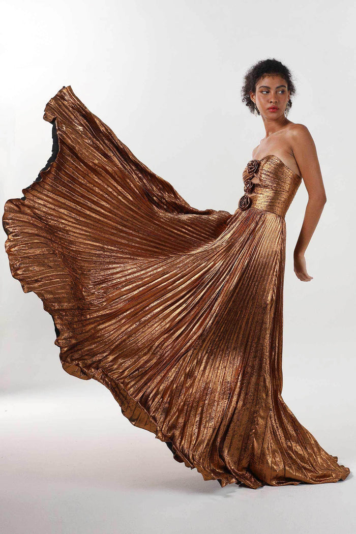 A-Line Maxi Metallic Formal Dress CS0656CR - COCOMELODY