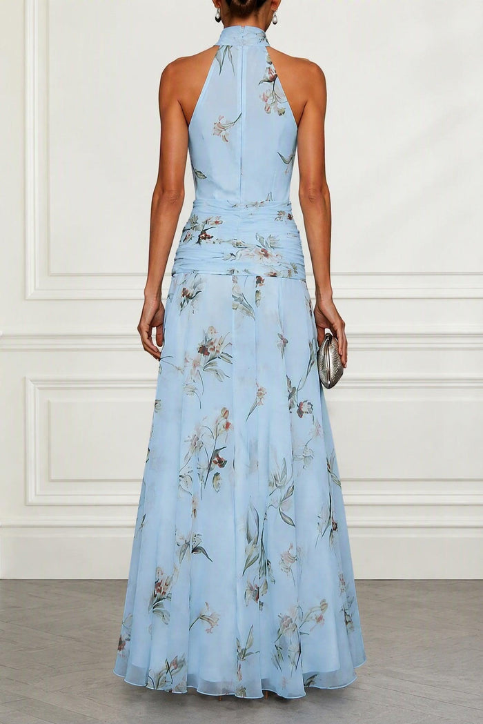 A-Line Maxi Printed Chiffon Wedding Guest Dress CG0357