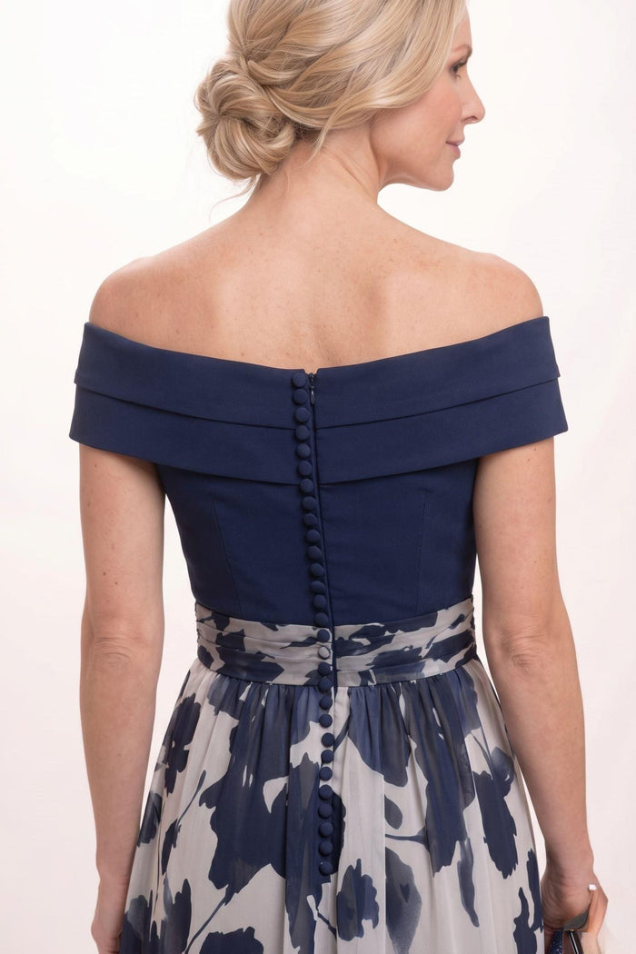 A-Line Maxi Stretch Satin Printed Chiffon Mother of the Bride Dress CM0440
