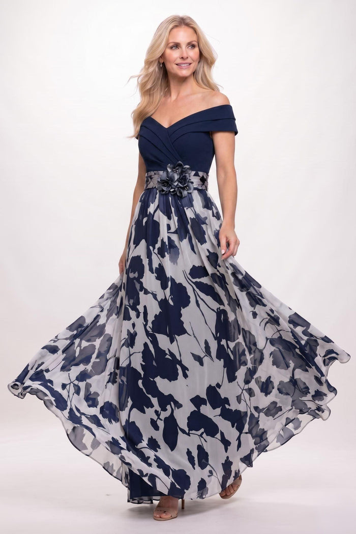 A-Line Maxi Stretch Satin Printed Chiffon Mother of the Bride Dress CM0440