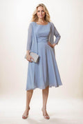 A-Line Midi Chiffon Mother Of The Bride Dress CM0291 - COCOMELODY