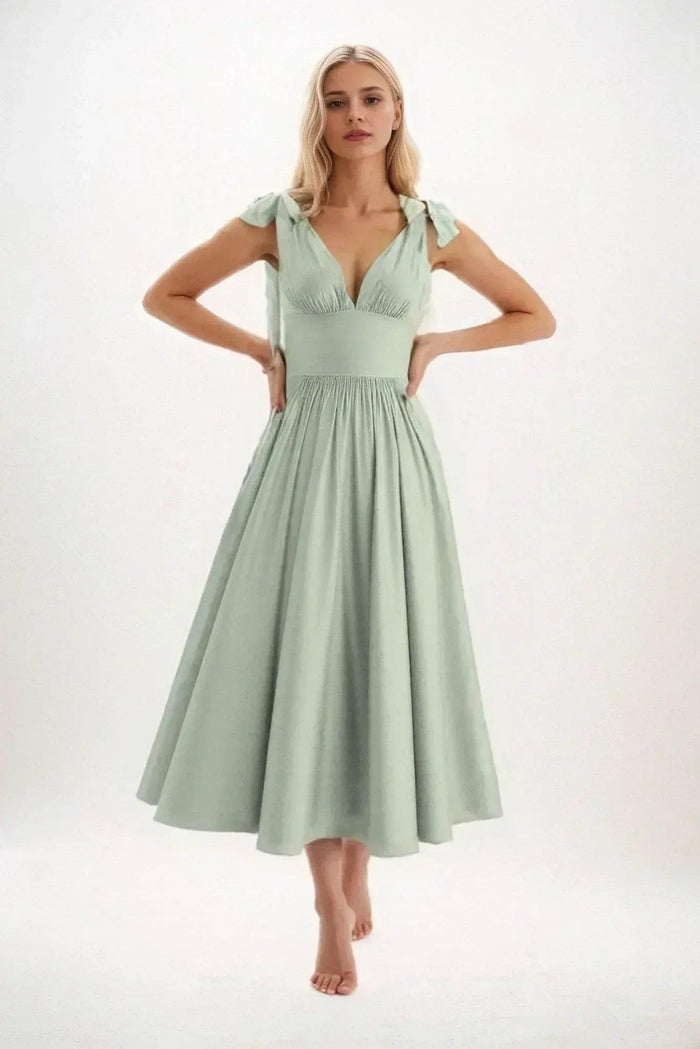 A-Line Midi Luxe Satin Dress CB0832CS - COCOMELODY