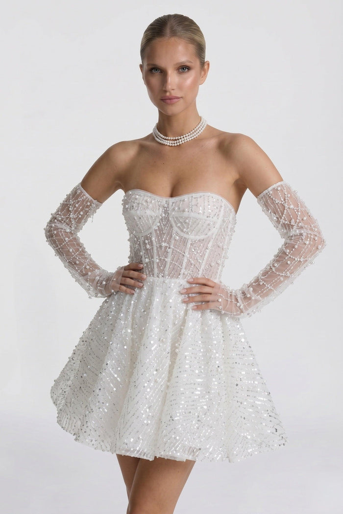 A-Line Mini Lace Little White Dresses CG0327CW