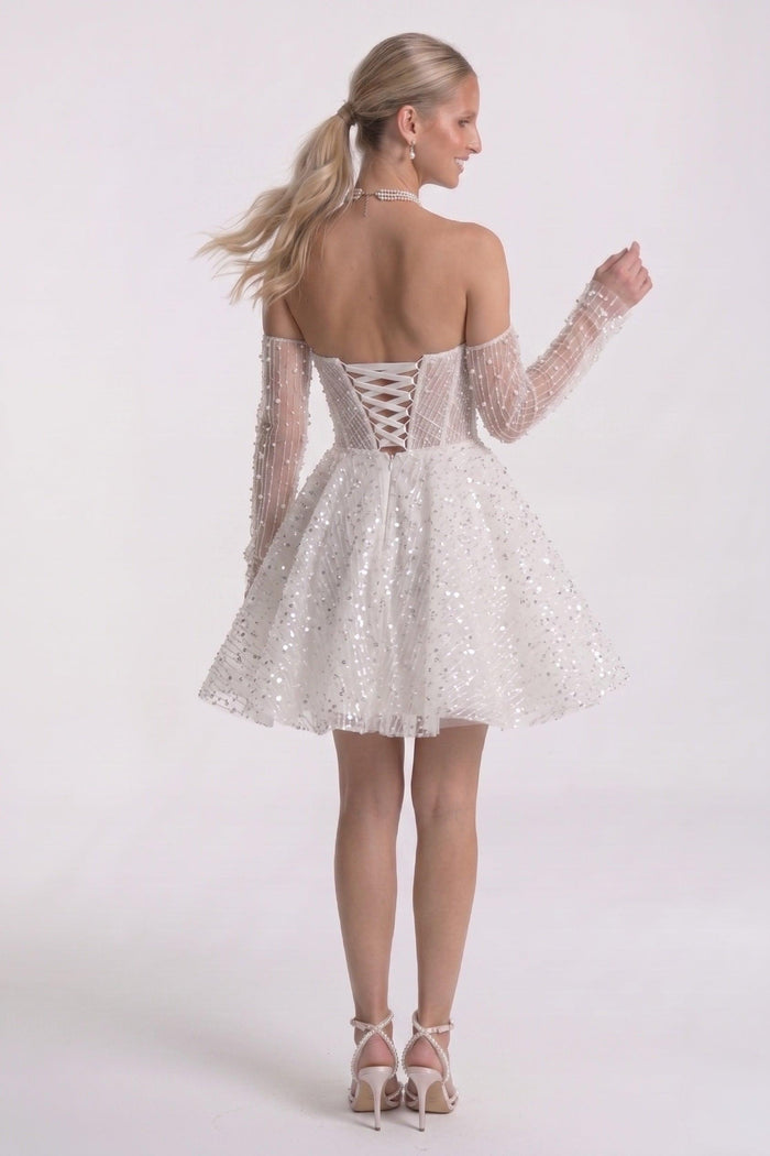 A-Line Mini Lace Little White Dresses CG0327CW