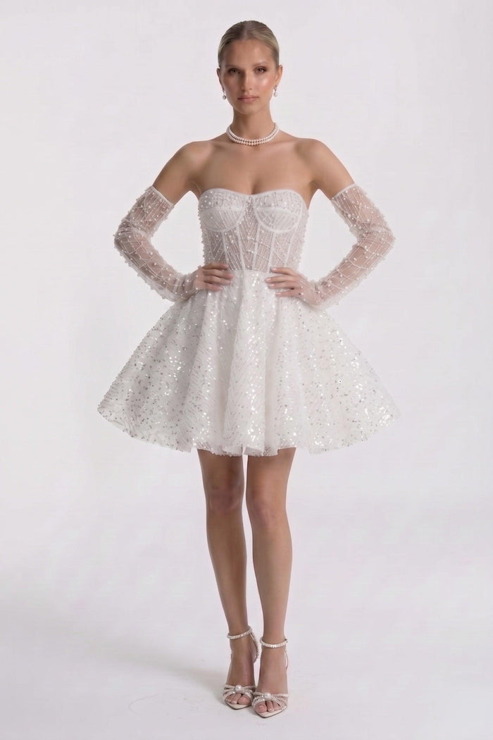 A-Line Mini Lace Little White Dresses CG0327CW
