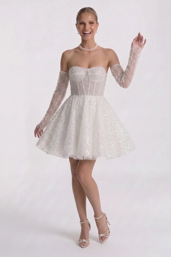 A-Line Mini Lace Little White Dresses CG0327CW