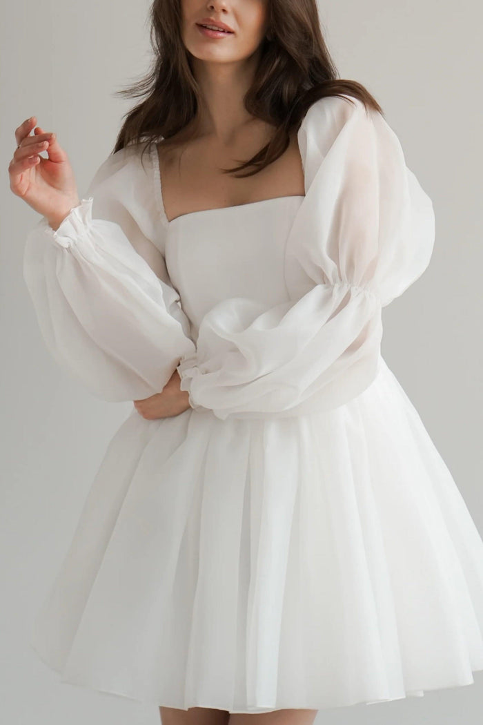 A-Line Mini Polyester Little White Dress 968801127056