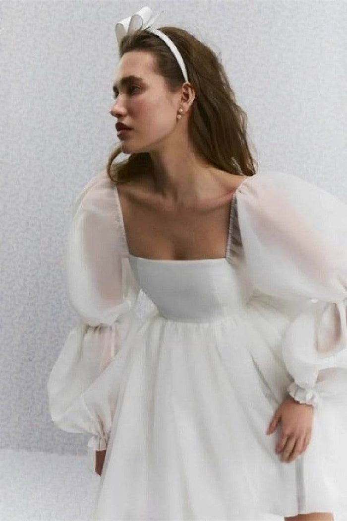 A-Line Mini Polyester Little White Dress 968801127056 - COCOMELODY