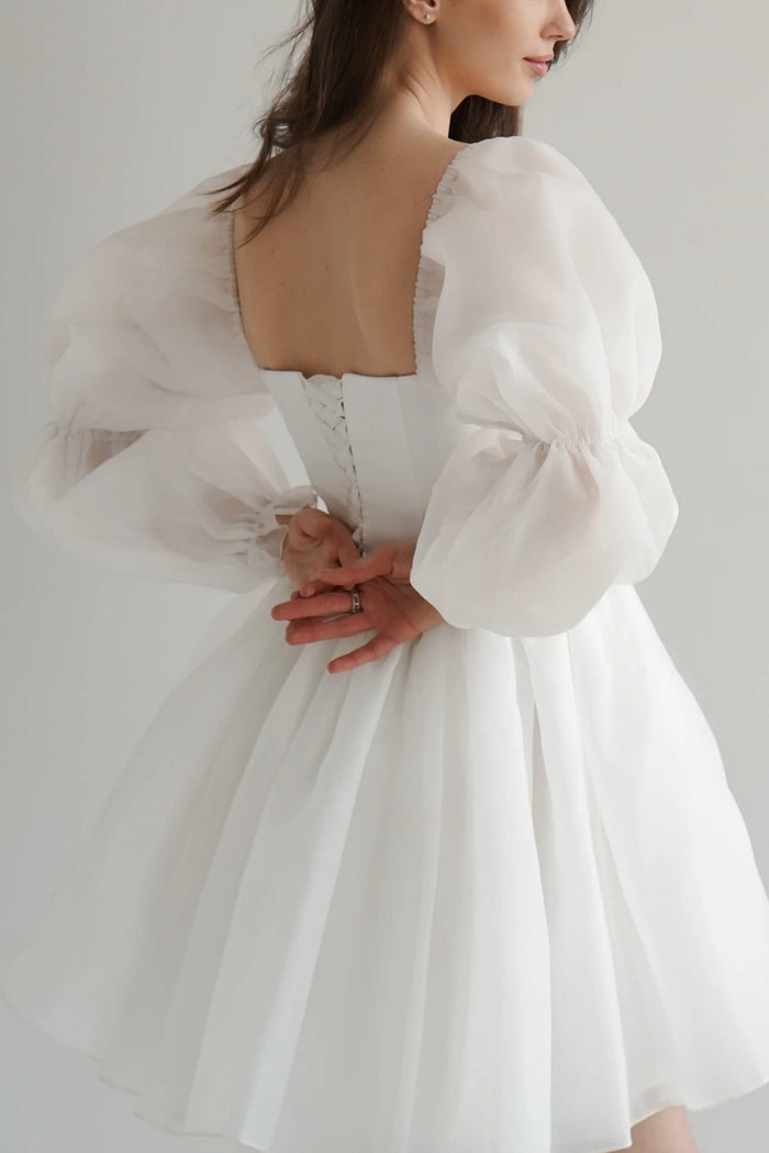 A-Line Mini Polyester Little White Dress 968801127056