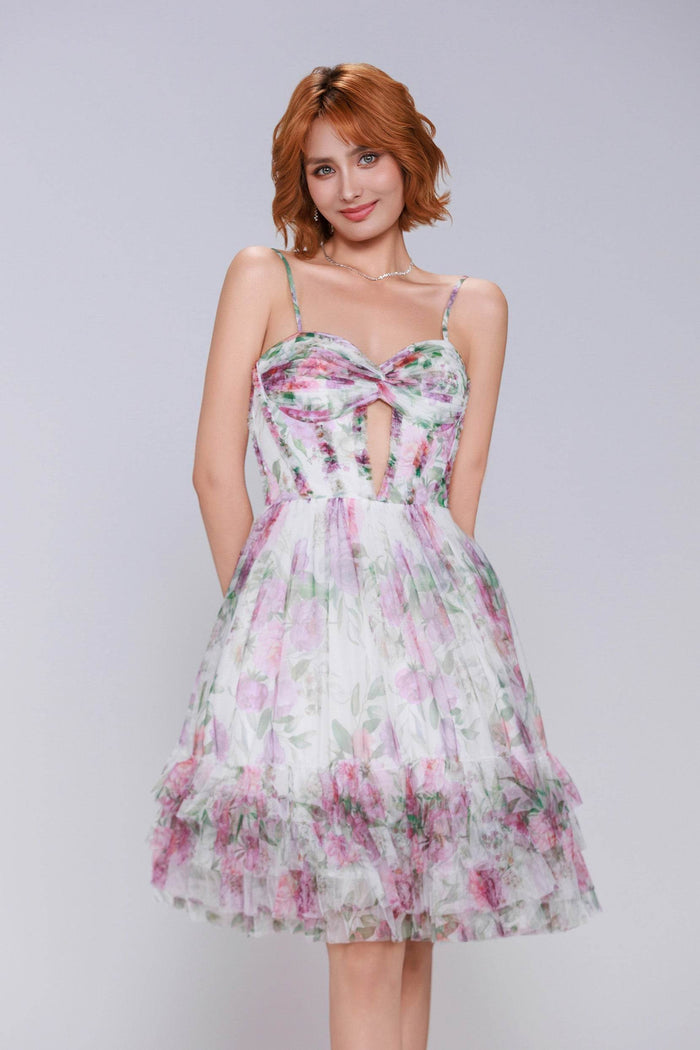 A-Line Mini Printed Gauze Homecoming Dress CS0988 - COCOMELODY