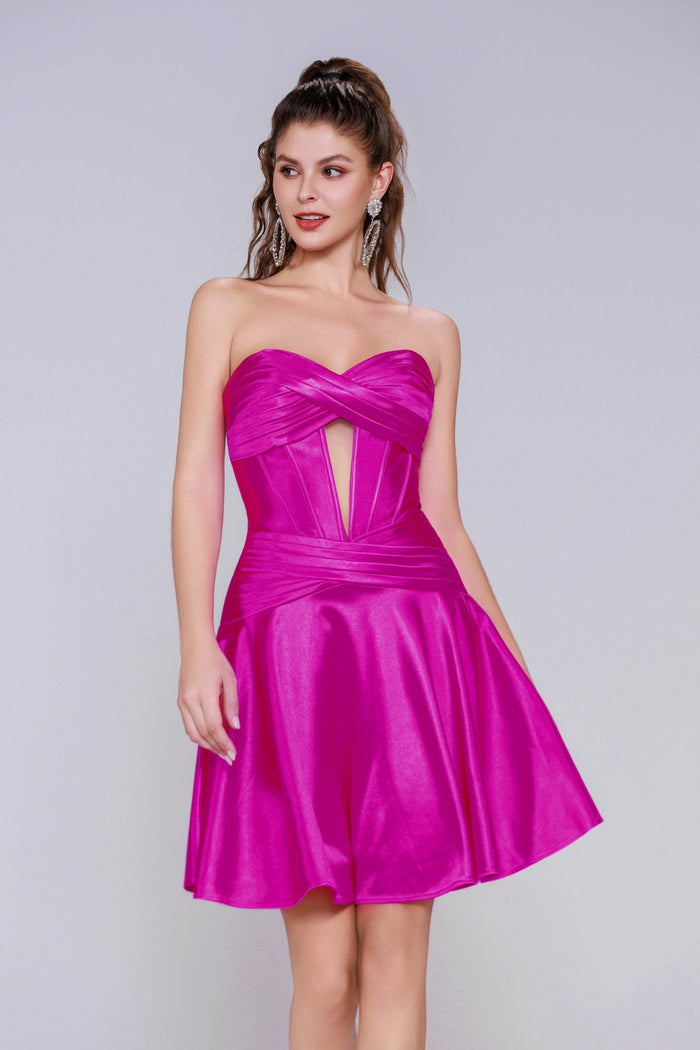 A-Line Mini Stretch Satin Homecoming Dress CS1035IS - COCOMELODY