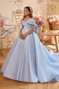 A-Line Off-Shoulder Satin Sweep-Brush Train Flower Girl Dresses 995911629571