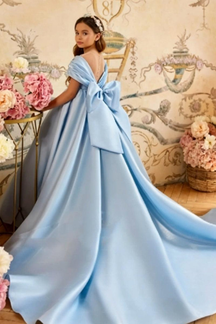 A-Line Off-Shoulder Satin Sweep-Brush Train Flower Girl Dresses 995911629571