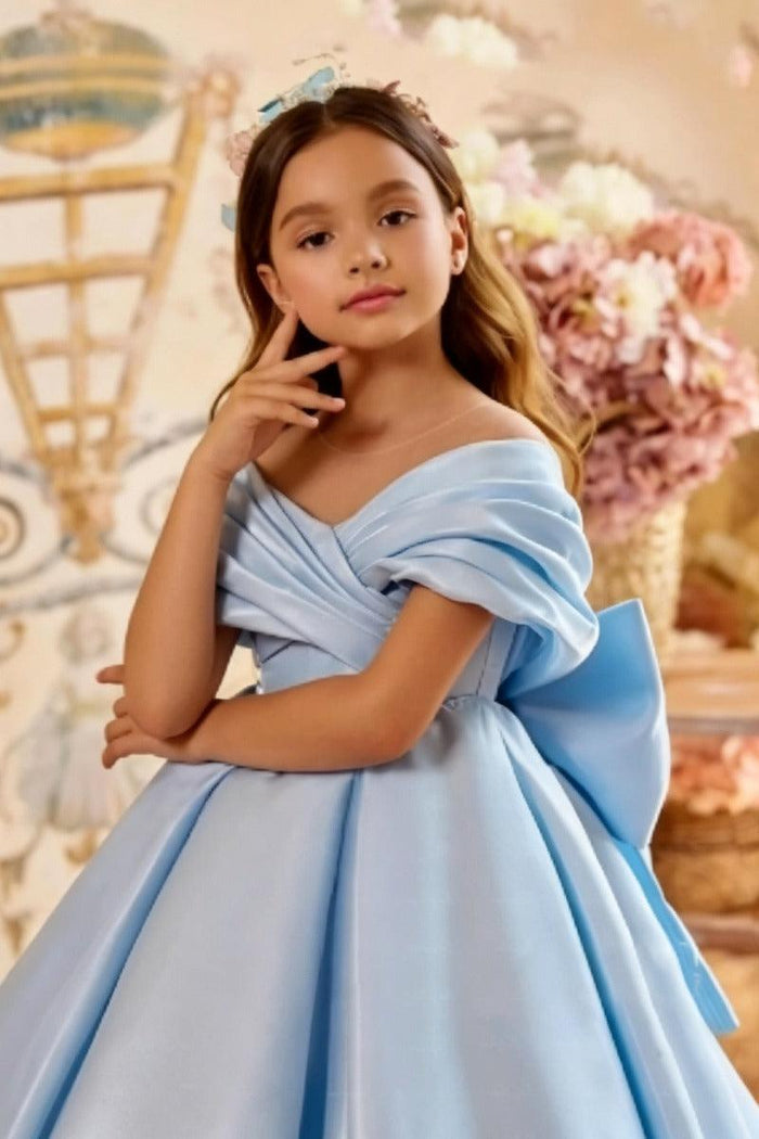 A-Line Off-Shoulder Satin Sweep-Brush Train Flower Girl Dresses 995911629571