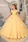 A-Line Off The Shoulder Cap Sleeve Tulle Court Train Flower Girl Dresses 905552294527