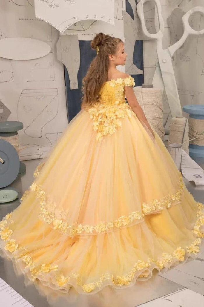 A-Line Off The Shoulder Cap Sleeve Tulle Court Train Flower Girl Dresses 905552294527
