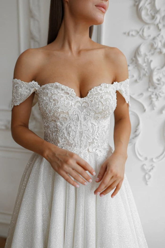 A-Line Off The Shoulder Tea-Length Wedding Dress CW3397