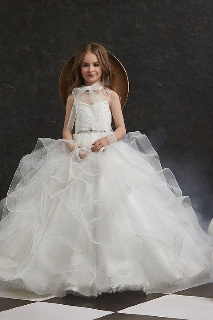 A-Line Organza Tulle Sleeveless Floor Length Flower Girl Dresses 622042435493