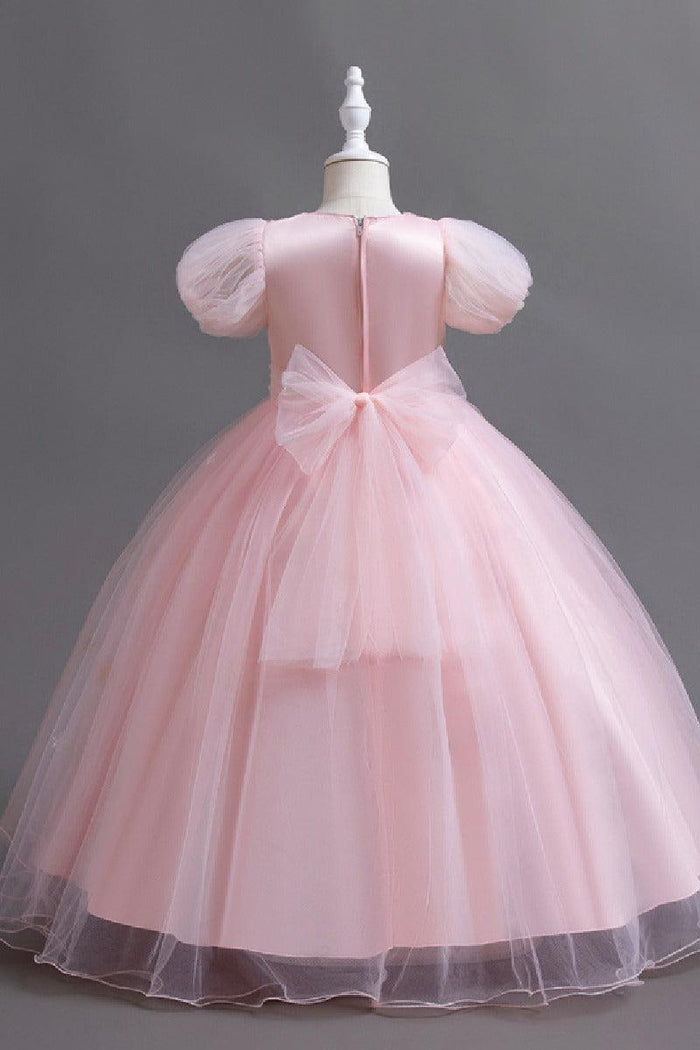 A-Line Puff Sequin Bodice Tulle Floor Length Flower Girl Dresses 1030166757902